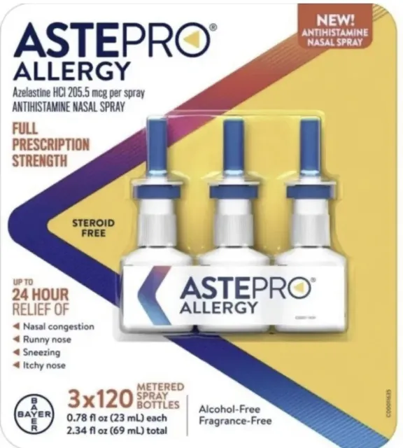 Astepro Allergy Steroid Free Antihistamine Nasal Spray, 3X120 Exp 07/2025 NIB