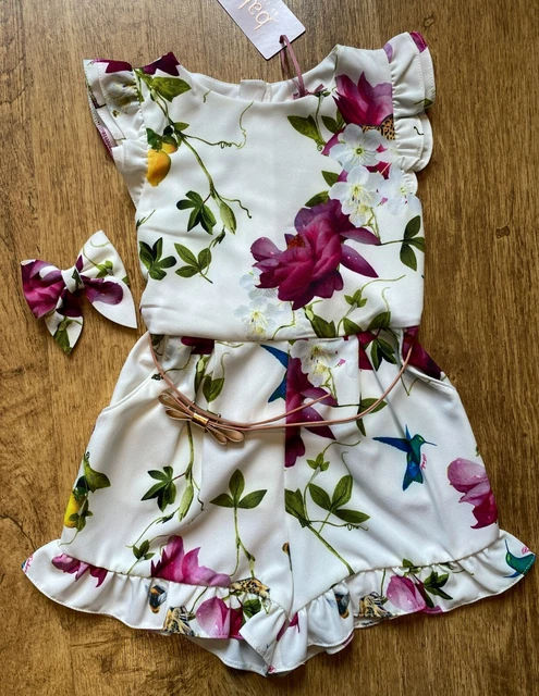 Tuta leopardo Ted Baker nuova con etichette 3-4 anni abito floreale agrumi nuovo fiocco di design