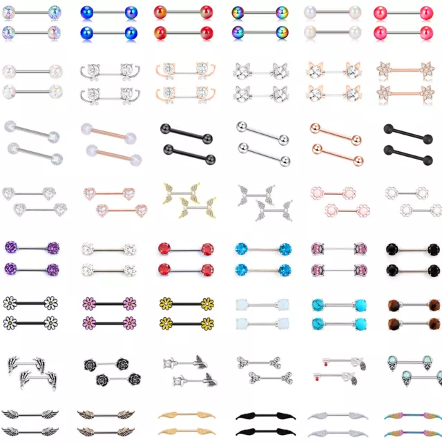 2PCS Surgical Steel Nipple Rings Tongue Ring 14G Straight Barbells Body Piercing