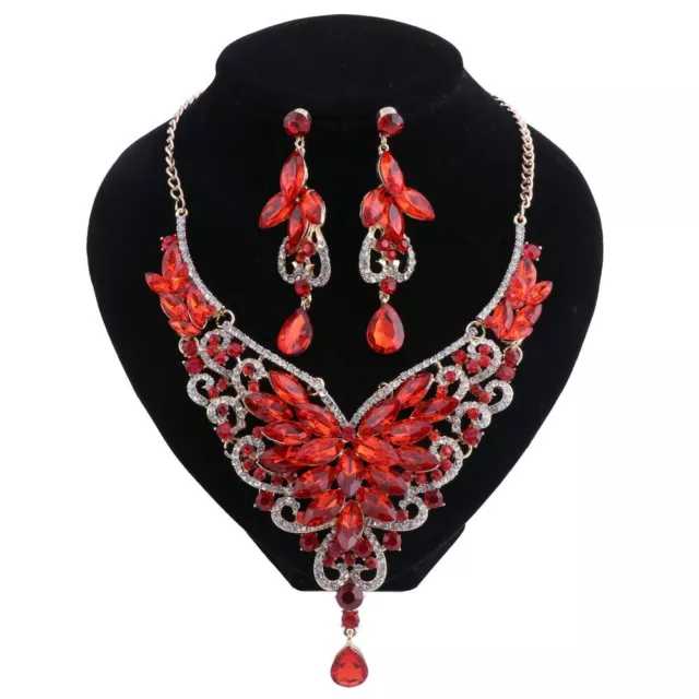 Fashion Crystal Wedding Jewelry Sets Brides Prom Party Costume Necklace Earring