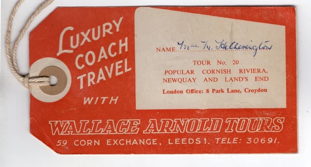 Luxury Coach Travel, Wallace Arnold, Luggage Tag 1950s