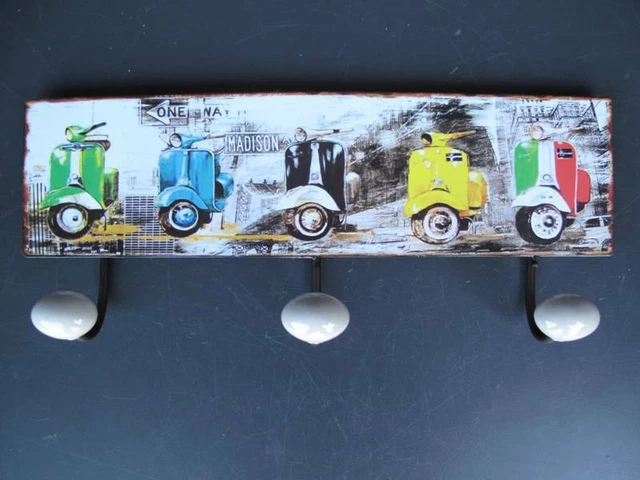 9977701 Listón de Ganchos Armario Metal Ciclomotor Scooter Moto Vintage 15x37cm