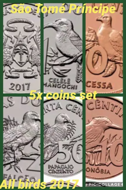 Sao Tome Principe 🇸🇹 5x Coins Set KMS 2017 UNC F.rolls 10 Centimos To 2 Dobras