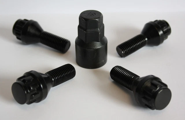 10 X M14 X 1.5 45mm Long Radius Alloy Wheel Black Bolts Fit Mercedes