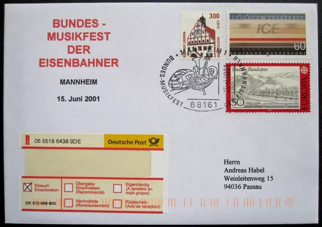 Bund BRD R-Brief SST Mannheim Bundes-Musikfest der Eisenbahner 2001