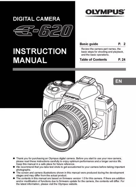 Manuel D'instructions Imprimé Pour Appareil Photo Numérique Olympus E-620 Guide De L'utilisateur 163 Pages A5