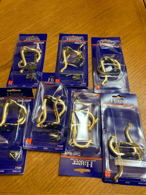 Hager  Metal Coat Hooks  Set of 7 Brass Plated NOS