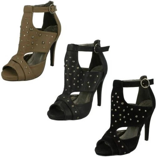 Femmes Spot On F1R724 Clouté Sandales Talon Haut