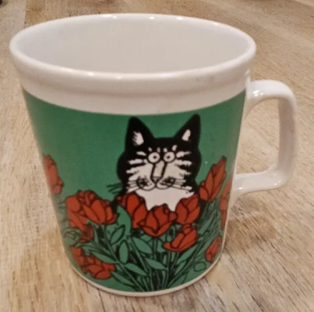 Kiln Craft B Kliban 1979 Mug Cat Kitty in Red Rose Garden Vintage Made England