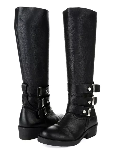 Womens Steve Madden Nanett Black Leather Tall Knee High Riding Boots Size 5.5 M 2