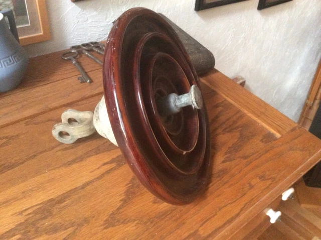 1947 Brown Large Locke high voltage insulator with holder