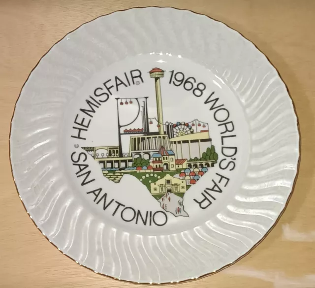 1968 World's Fair Hemisfair  San Antonio TX Decorative Plate 10" Dia Irridescent