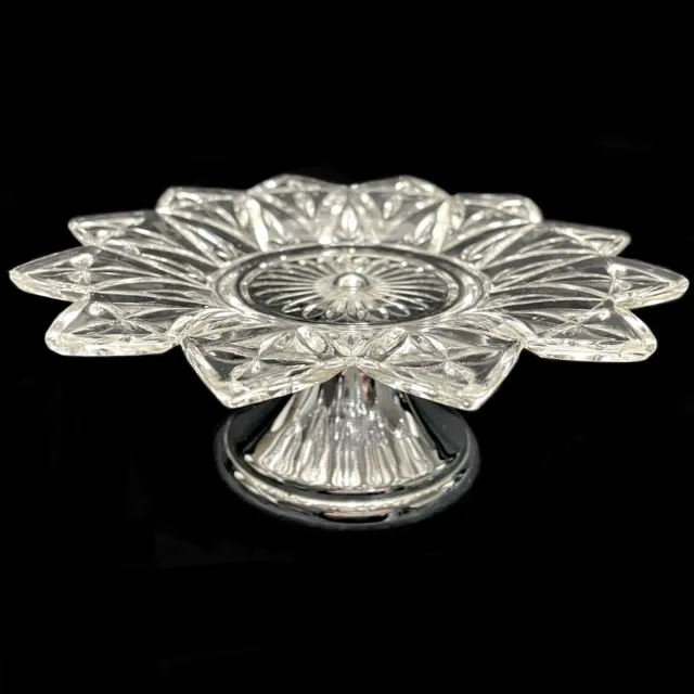 Vintage 60s Federal Glass Starburst Petal Glass Silver Footed Hollywood Rengency