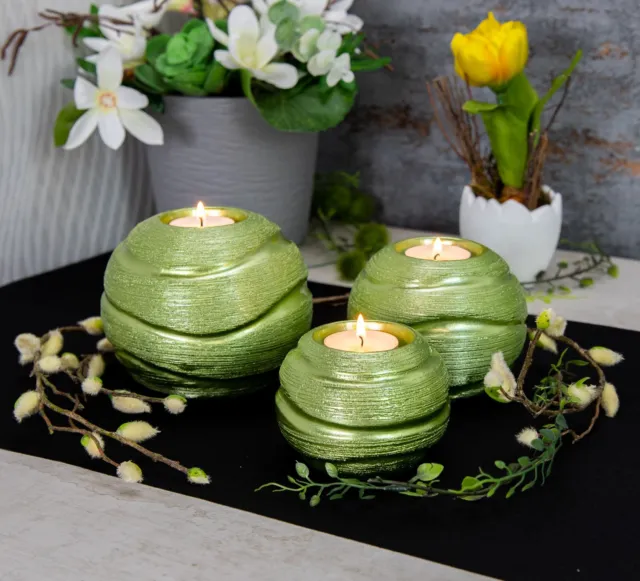 Deko Teelichthalter Keramik Kerze Teelicht Windlicht grün Sommer Kugel Tischdeko
