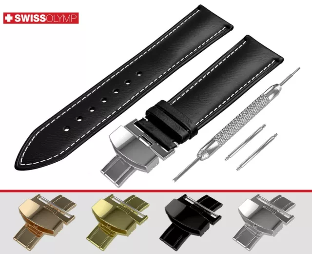 Fits BULOVA Flat Black Genuine Leather Watch Strap Band For Clasp Buckle 12-24mm