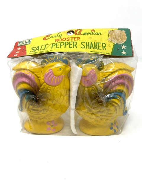 VINTAGE Early American Westwood Import Rooster Salt Pepper Shaker Set Japan NIP