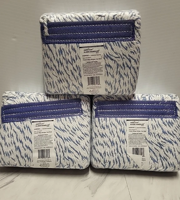 (3 Pack) KLEEN HANDLER Finish Mop CUT-END STRIPE NANO MICROBIAL Bison Life