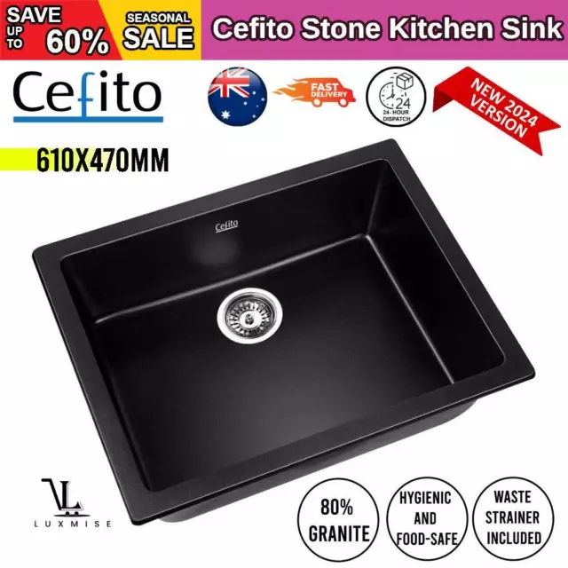 Cefito Stone Kitchen Sink Granite Under/Topmount Basin Bowl Laundry