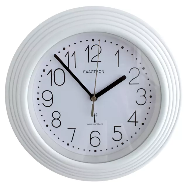 10" Round Wall Mounted Clock White Radio Controlled Analogue Battery Powered UK