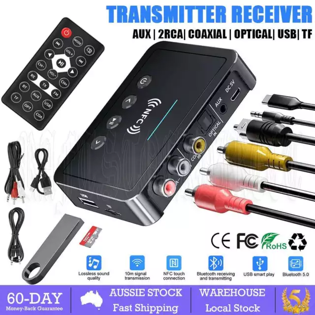 Bluetooth 5.0 NFC Receiver Transmitter Wireless RCA to 3.5mm Aux Audio Adapter