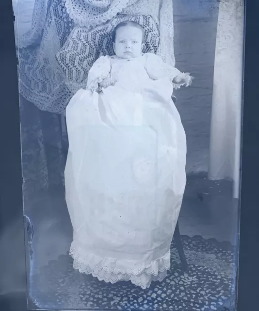 Antique Glass Plate Negative Beautiful Baby Infant Photo 4.25” X 6.5”