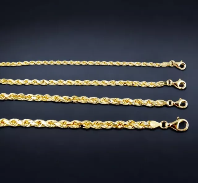 18K Yellow Gold 2mm-5mm Solid Rope Chain Bracelet Diamond Cut All Sizes Real