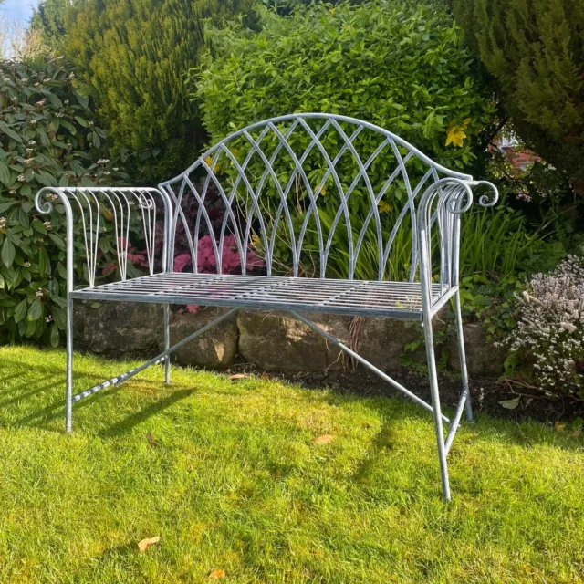 Two Seater Garden Bench Antique Grey Metal Outdoor Furniture Easy To Assemble