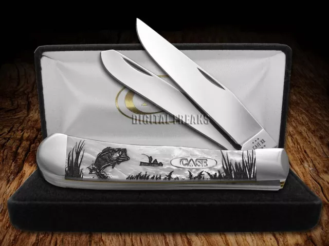 Case XX Knives Bass Fever ###3 Trapper 6073BASS-HP White Pearl Pocket Knife