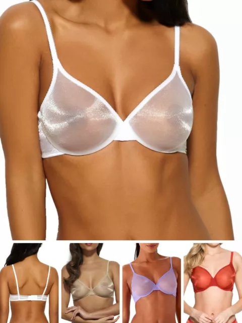 Gossard Glossies Bra White Sheer Underwired Non-Padded Sexy Plunge 6271