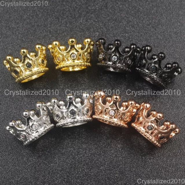 Zircon Gemstones Pave Queen Crown Big Hole Bracelet Connector Spacer Charm Beads