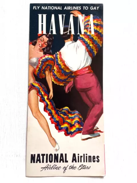 1950's Fly National Airlines to Gay Havana Travel Brochure DC-6 Airplane