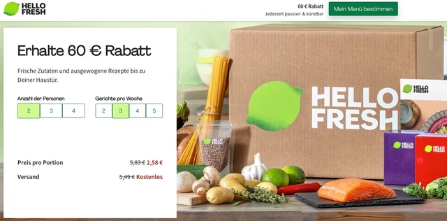 Hello Fresh Gutschein 60 Euro Rabatt Guthaben Code EUR €