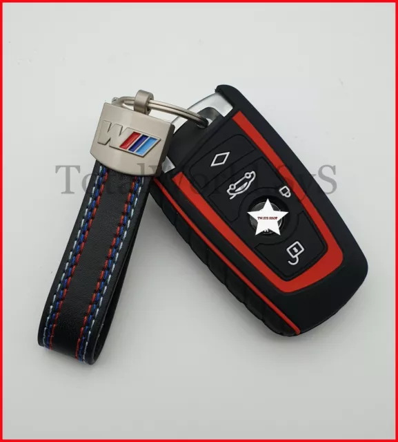 Silicone Fob, Key Case Cover for BMW F10 F20 F30☆ For 4 Buttons + Keyring ☆ Red