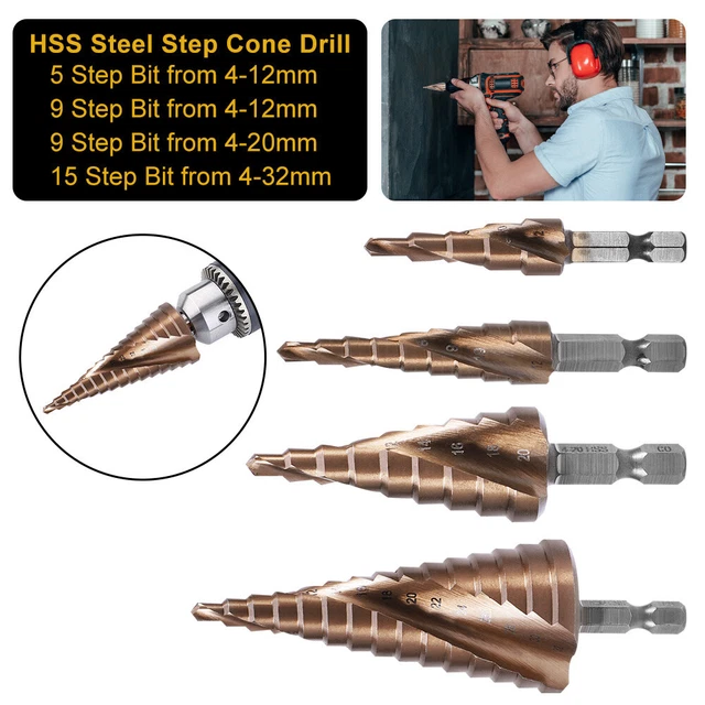 4-32mm M35 Cobalt Step Drill High Speed Steel Drill Bit Spiral Groove hex Shank