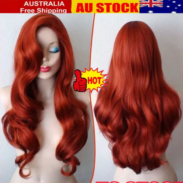 Copper Red Jessica Rabbit Wavy Curly Long Synthetic Hair Wig Cosplay Party WR