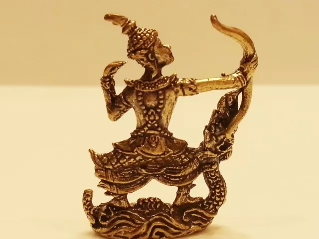 Brass Lucky KING RAMA ARCHERY BOW Thai Miniature RAMAYANA Vintage Collect Statue