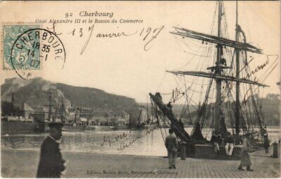 CPA 50 CHERBOURG Quai Alexandre III & Montagne du Roule Voiliers Torpilleurs1914 