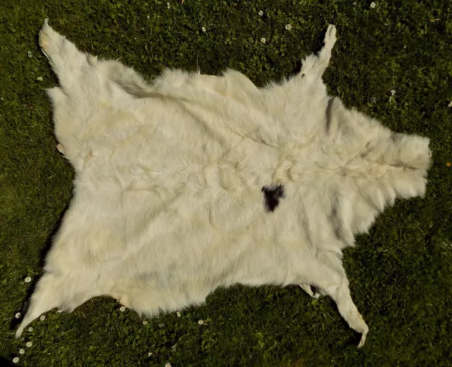 Real Goatskin Rug - off white black - natural genuine goat skin rug hide pelt