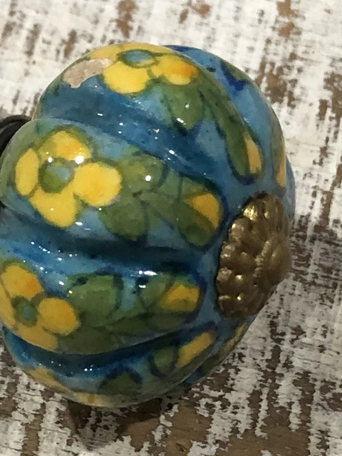 Hand Painted Ceramic Door/Knob Pull Floral Motif Brass Hardware 2