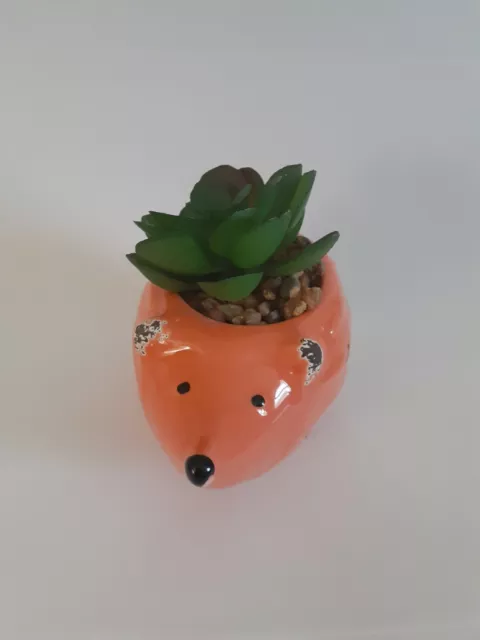 3" New Hedgehog Orange Vintage Ceramic Planter Faux Green Succulent Plant Small