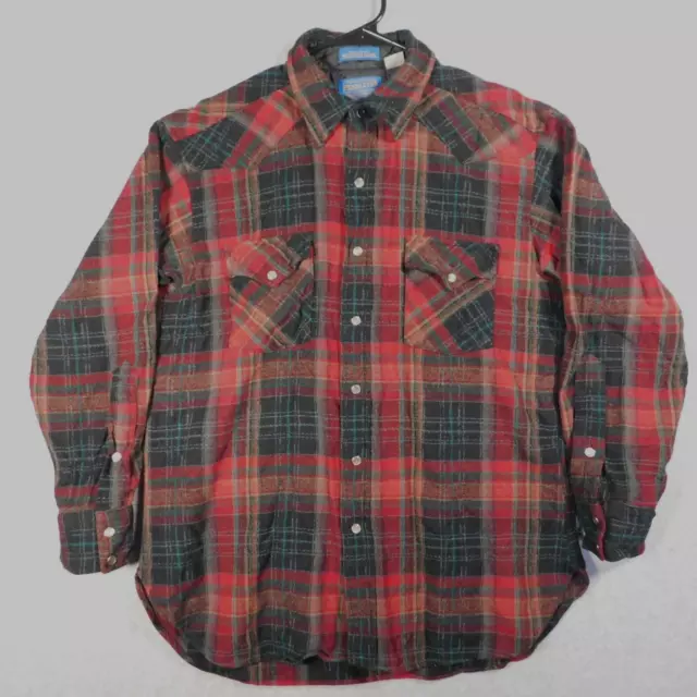 Pendleton Wool Shirt Mens Large Plaid Pearl Snap Flannel Western Cowboy Red VTG