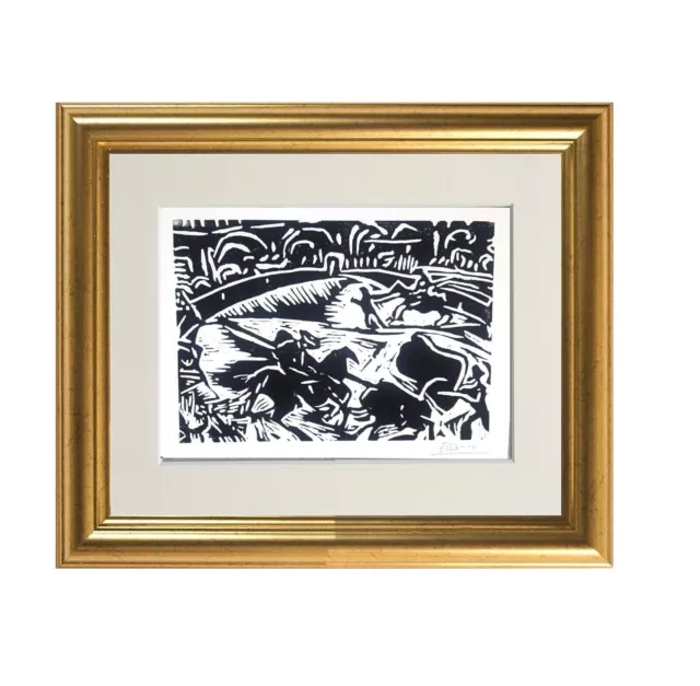 Original Pablo Picasso bull fighting linocut hand printed & signed with COA