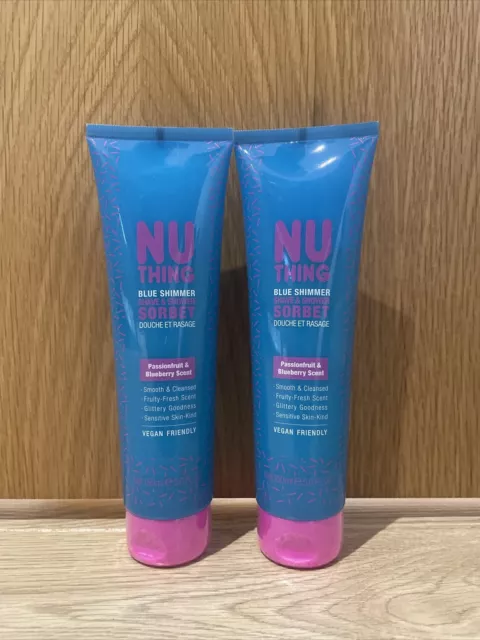 2 x NU THING Blue Shimmer Shave Shower Sorbet Passionfruit Blueberry Scent 150ml