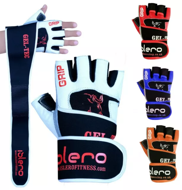 EVO Fitness Leather Weightlifting Gloves Neoprene Gym Straps Wrist Support Wraps