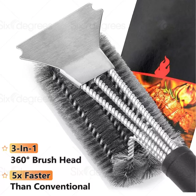 18" Stainless Steel Grill Brush Scraper 3-in-1 360° brush head for Cleaning BBQ