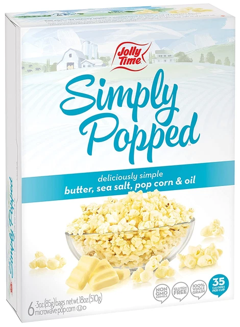 Jolly Time Simply Popped, Original with Butter & Sea Salt (Pack of 2) 6 Count Bo