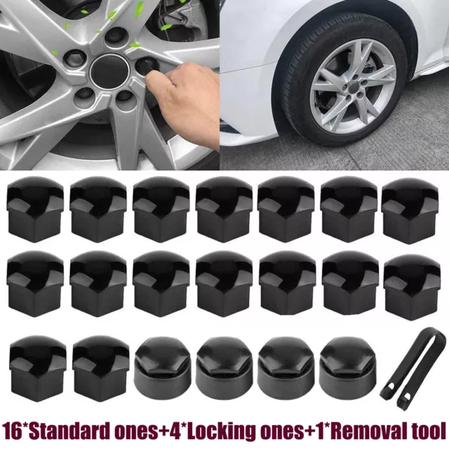 17mm Black Gloss Alloy Wheel Nut Bolt Covers Caps Universal Set For Any Car