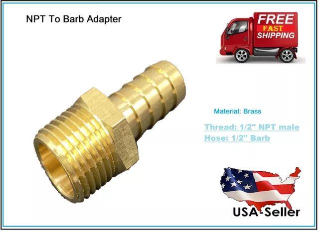 Brass Hose Fitting Adapter 1/2" NPT Male TO 1/2" Barb Corrosion Resistant