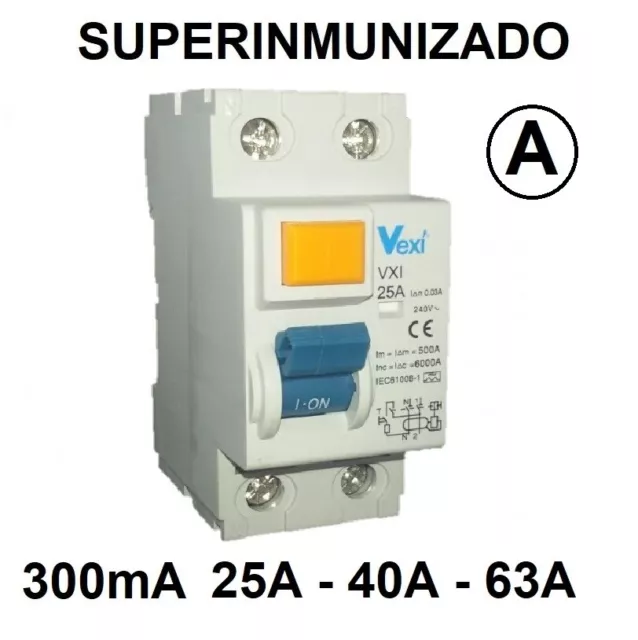 Diferencial Superinmunizado Clase A 25A 300Ma 2P Monofasico Rccb