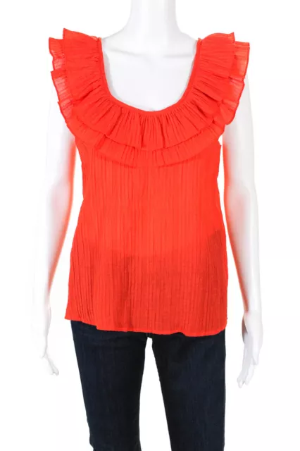 Endless Rose Womens Sleeveless Ruffle Blouse Top Orange Size Small